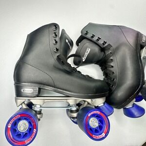Chicago Roller Skates Men Size 7 Black Good High Top Quad Blue Wheels 8001K